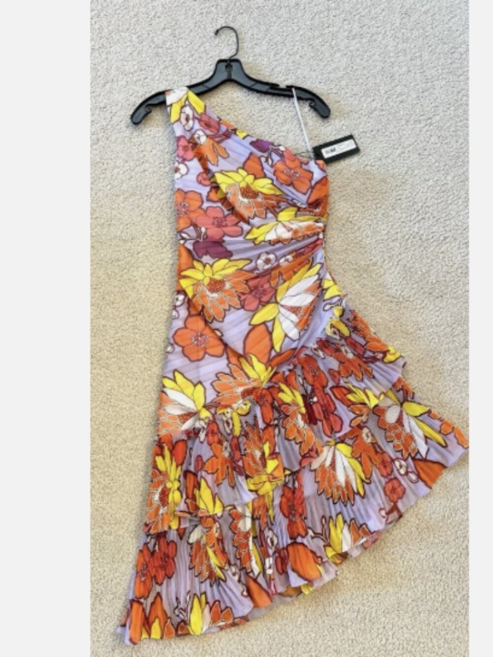 Ungaro Lana Asymmetric Accordion One Shoulder Fairy Romance Prom Midi Dress 8